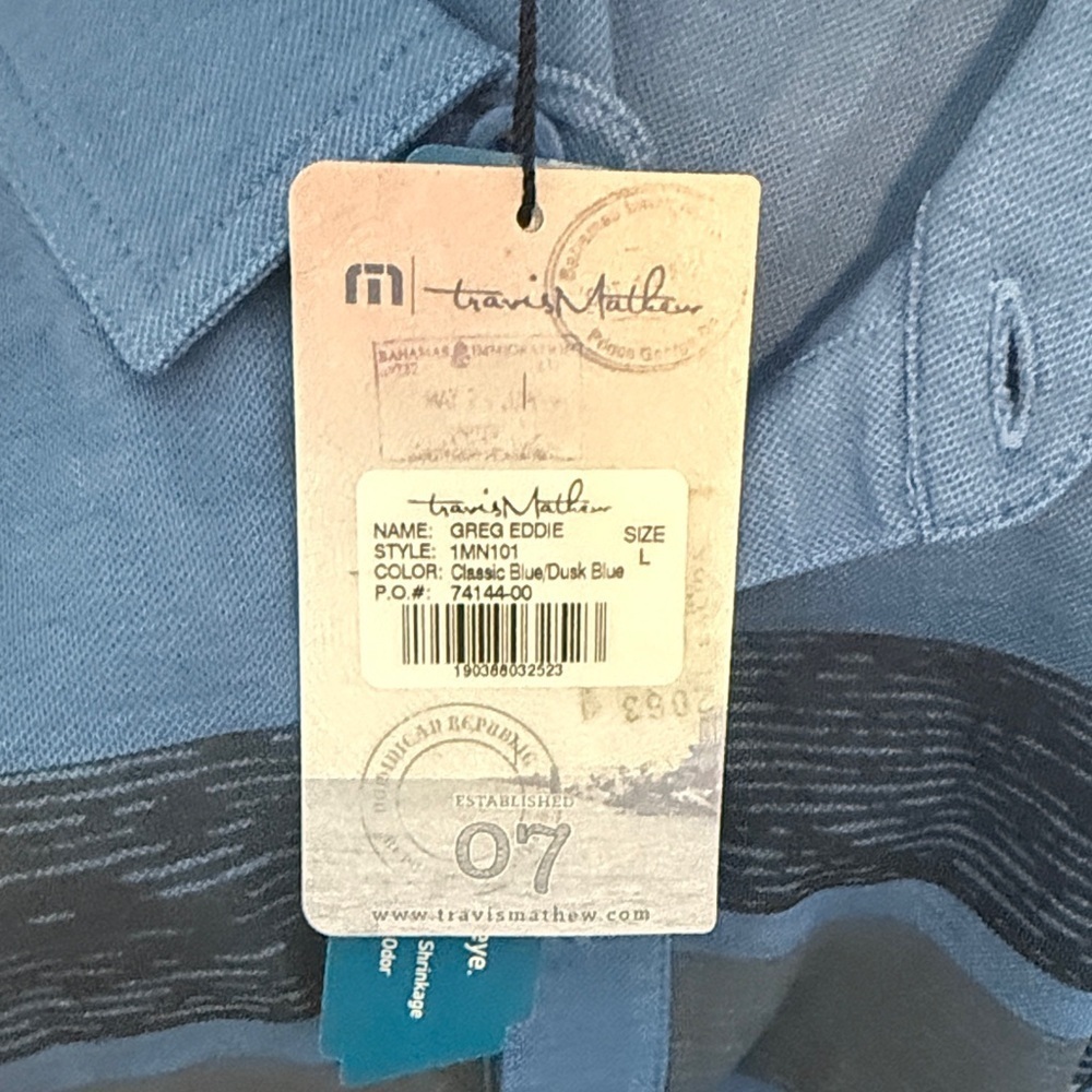 NWT TravisMathew Trump National Bedminster Golf Polo Shirt Men’s Large Blue - Picture 5 of 6